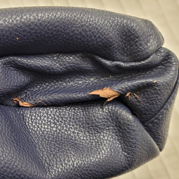 Tan and blue pleather satchel. - Picture 7 of 11